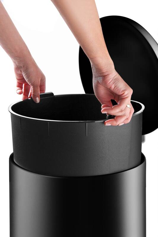 Paslanmaz Çelik Bombe Kapaklı Çöp Kovası 40 Litre Mat Siyah - 4