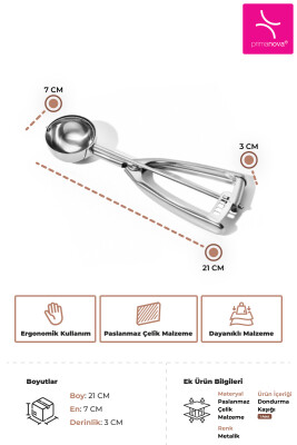 Paslanmaz Çelik Dondurma Kaşığı - Metalik - 3