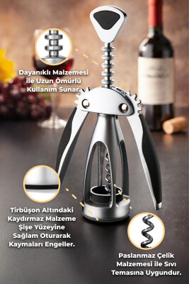 Paslanmaz Çelik Penguen Tirbuşon - Metalik - Primanova (1)