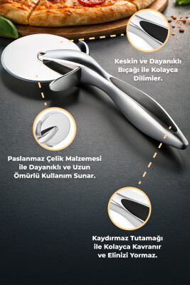 Paslanmaz Çelik Pizza Dilimleyici - Metalik - Primanova (1)