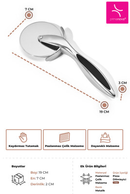 Paslanmaz Çelik Pizza Dilimleyici - Metalik - 3