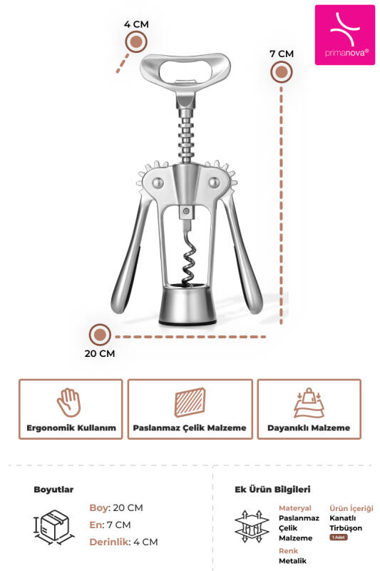 Paslanmaz Çelik Tirbuşon - Metalik - 3