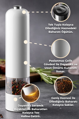Paslanmaz Çelik Tuz & Karabiber Öğütücü Pilli - Beyaz - Primanova (1)