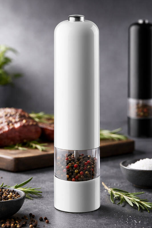 Paslanmaz Çelik Tuz & Karabiber Öğütücü Pilli - Beyaz - 1