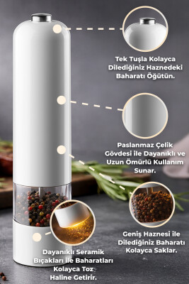 Paslanmaz Çelik Tuz & Karabiber Öğütücü Pilli - Beyaz - Primanova (1)