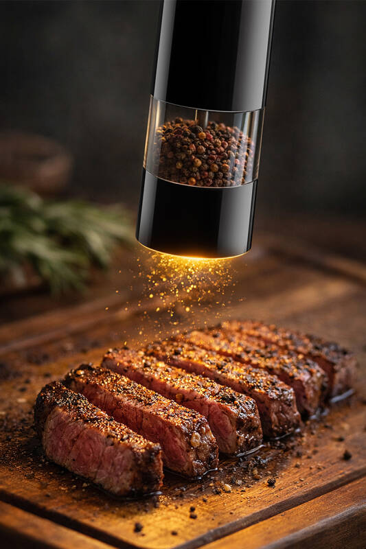 Paslanmaz Çelik Tuz & Karabiber Öğütücü Pilli - Siyah - 4