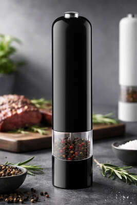 Paslanmaz Çelik Tuz & Karabiber Öğütücü Pilli - Siyah - Primanova