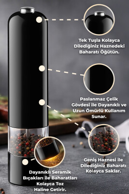 Paslanmaz Çelik Tuz & Karabiber Öğütücü Pilli - Siyah - Primanova (1)