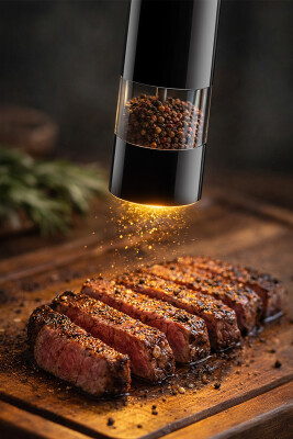 Paslanmaz Çelik Tuz & Karabiber Öğütücü Pilli - Siyah - 4