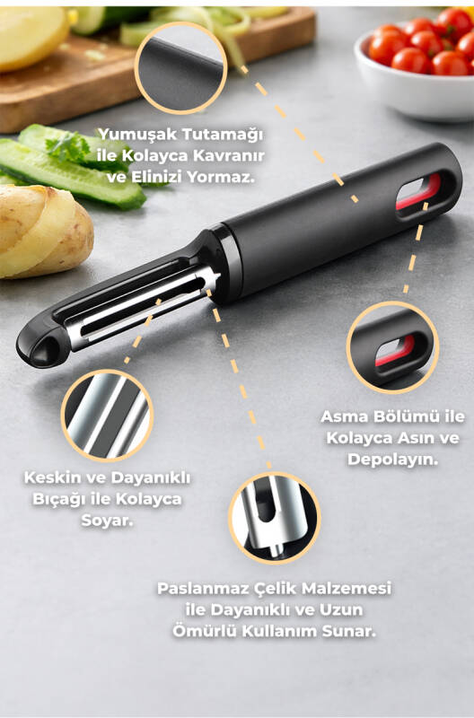 Paslanmaz Çelik Yatay Soyucu - Siyah - 2