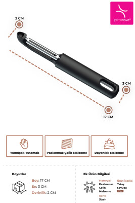 Paslanmaz Çelik Yatay Soyucu - Siyah - 3