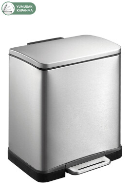 E-Cube 12 LT Yumuşak Kapanan Pedallı Banyo Mutfak Ofis Çelik Çöp Kovası - Inox - Primanova