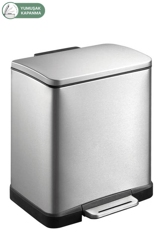 E-Cube 12 LT Yumuşak Kapanan Pedallı Banyo Mutfak Ofis Çelik Çöp Kovası - Inox - 1