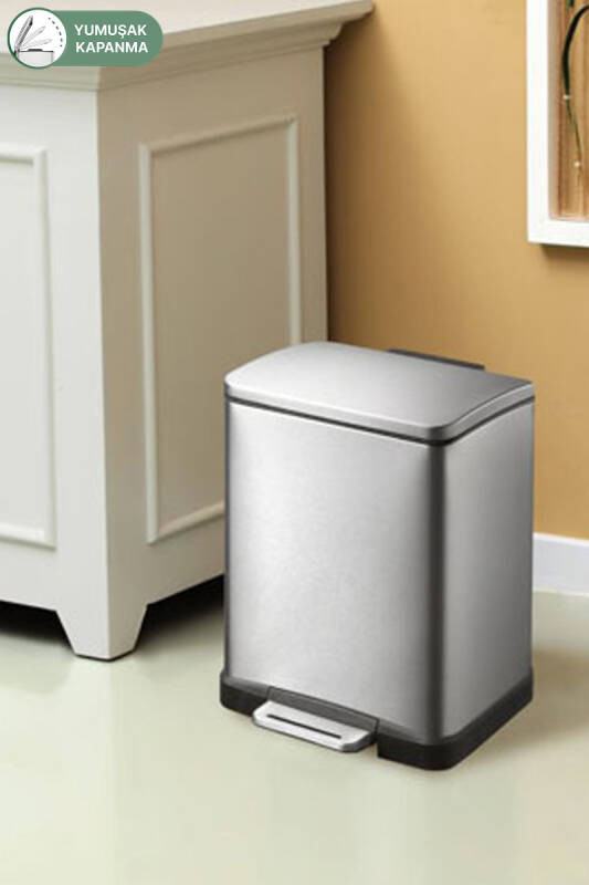 E-Cube 12 LT Yumuşak Kapanan Pedallı Banyo Mutfak Ofis Çelik Çöp Kovası - Inox - 2