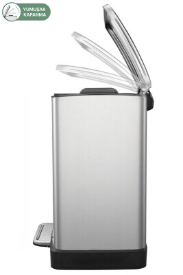 E-Cube 12 LT Yumuşak Kapanan Pedallı Banyo Mutfak Ofis Çelik Çöp Kovası - Inox - 4