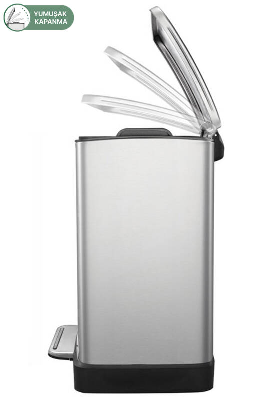 E-Cube 12 LT Yumuşak Kapanan Pedallı Banyo Mutfak Ofis Çelik Çöp Kovası - Inox - 4