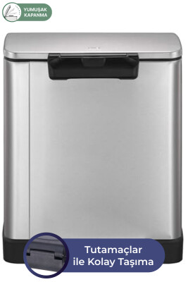 E-Cube 12 LT Yumuşak Kapanan Pedallı Banyo Mutfak Ofis Çelik Çöp Kovası - Inox - 8