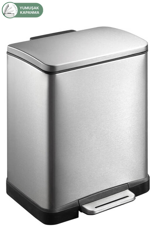 E-Cube 20 LT Yumuşak Kapanan Pedallı Banyo Mutfak Ofis Çelik Çöp Kovası - Inox - 1