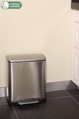 E-Cube 20 LT Yumuşak Kapanan Pedallı Banyo Mutfak Ofis Çelik Çöp Kovası - Inox - Primanova (1)