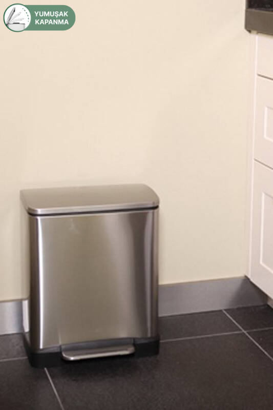 E-Cube 20 LT Yumuşak Kapanan Pedallı Banyo Mutfak Ofis Çelik Çöp Kovası - Inox - 2