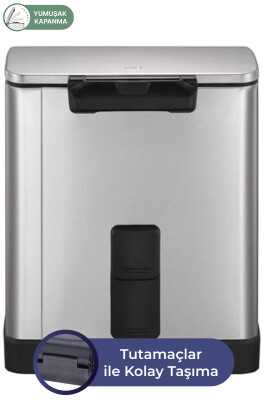 E-Cube 20 LT Yumuşak Kapanan Pedallı Banyo Mutfak Ofis Çelik Çöp Kovası - Inox - 8