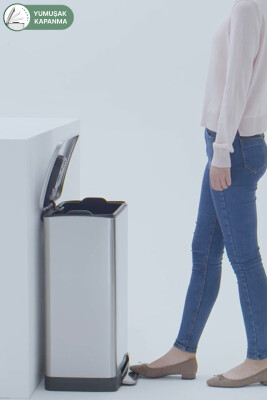 E-Cube 30 LT Yumuşak Kapanan Pedallı Banyo Mutfak Ofis Çelik Çöp Kovası - Primanova (1)