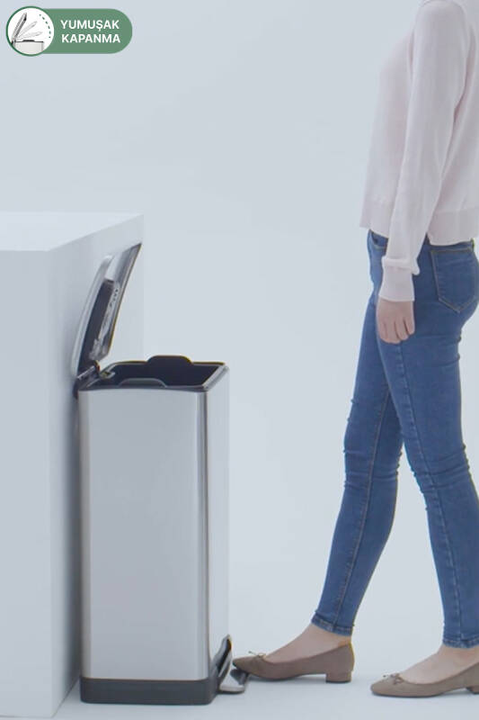 E-Cube 30 LT Yumuşak Kapanan Pedallı Banyo Mutfak Ofis Çelik Çöp Kovası - 2