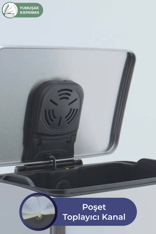 E-Cube 30 LT Yumuşak Kapanan Pedallı Banyo Mutfak Ofis Çelik Çöp Kovası - 7