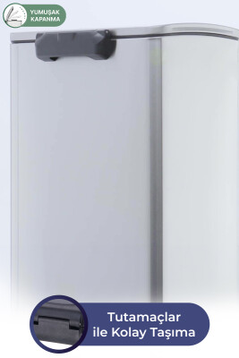 E-Cube 30 LT Yumuşak Kapanan Pedallı Banyo Mutfak Ofis Çelik Çöp Kovası - 8