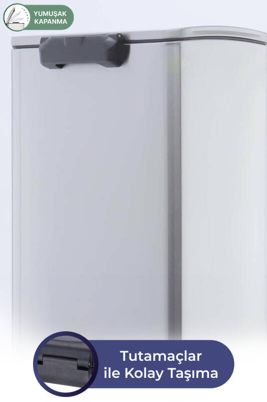 E-Cube 30 LT Yumuşak Kapanan Pedallı Banyo Mutfak Ofis Çelik Çöp Kovası - 8