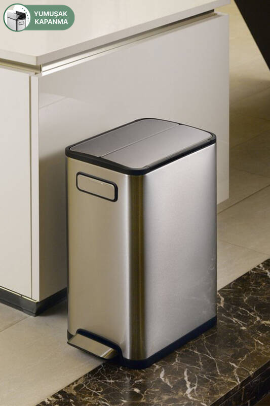 Ecofly 30 LT Yumuşak Kapanan Pedallı Banyo Mutfak Ofis Çelik Çöp Kovası - 2