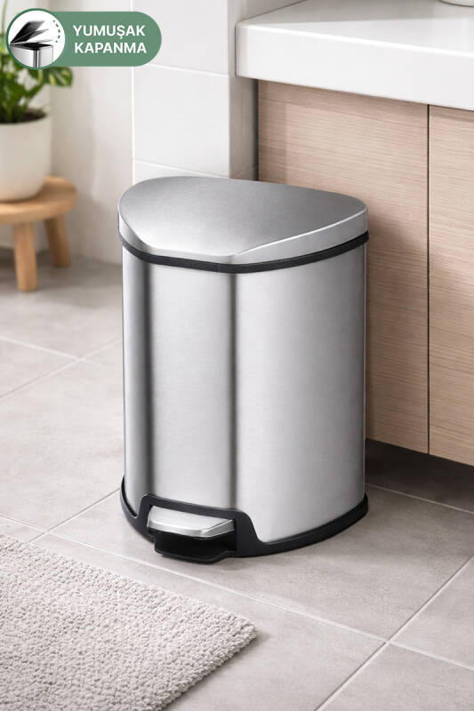 Grace 5 LT Yumuşak Kapanan Pedallı Banyo Mutfak Ofis Çelik Çöp Kovası - 1
