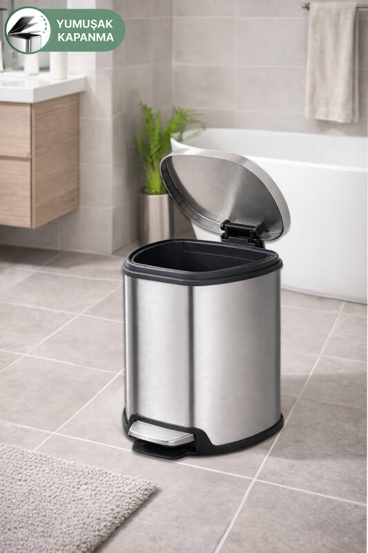 Grace 5 LT Yumuşak Kapanan Pedallı Banyo Mutfak Ofis Çelik Çöp Kovası - 2