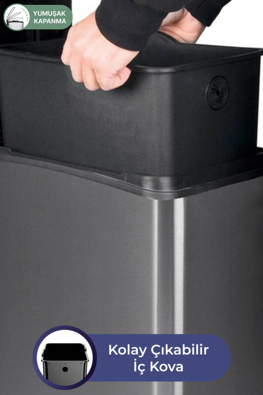 Rejoice 8 LT Yumuşak Kapanan Pedallı Banyo Mutfak Ofis Çelik Çöp Kovası - 5
