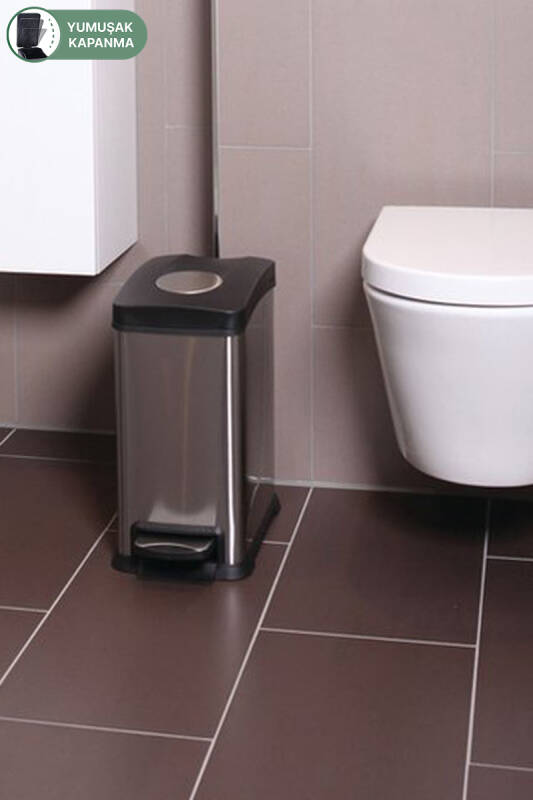 12 LT Yumuşak Kapanan Pedallı Mutfak Banyo Ofis Çelik Çöp Kovası - 2