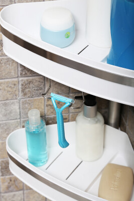 3 Raflı Fina Paslanmaz Alüminyum Banyo Köşe Rafı - Beyaz (Montaj Gerektirmez.) - 4