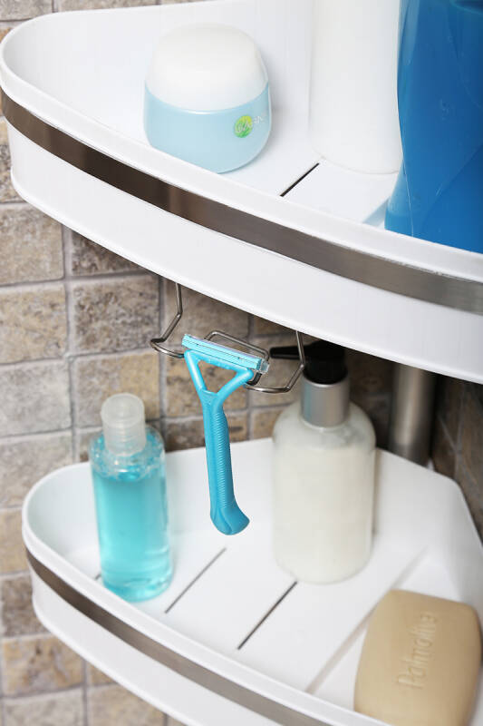 3 Raflı Fina Paslanmaz Alüminyum Banyo Köşe Rafı - Beyaz (Montaj Gerektirmez.) - 4