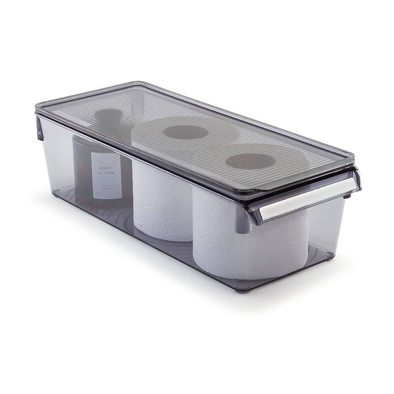 Kapaklı Banyo Mutfak Düzenleyici Raf Ps 360*150*100 Mm Şeffaf Siyah - 7