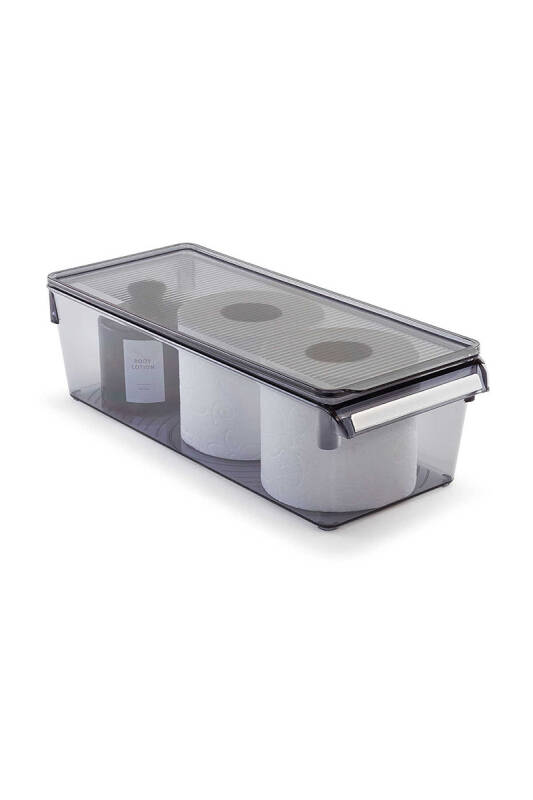 Kapaklı Banyo Mutfak Düzenleyici Raf Ps 360*150*100 Mm Şeffaf Siyah - 4