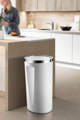 Lenox 35 LT Döner Kapaklı Banyo Mutfak Ofis Çöp Kovası - Beyaz - Primanova