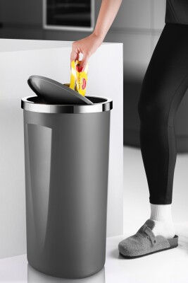 Lenox 35 Lt Döner Kapaklı Banyo Mutfak Ofis Çöp Kovası Gri - 2