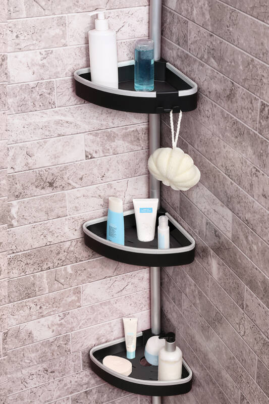 3 Raflı Venta Paslanmaz Alüminyum Banyo Köşe Rafı - Siyah (Montaj Gerektirmez.) - 1
