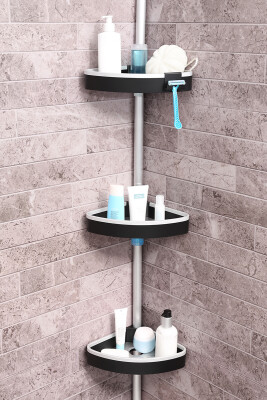 3 Raflı Venta Paslanmaz Alüminyum Banyo Köşe Rafı - Siyah (Montaj Gerektirmez.) - Primanova (1)