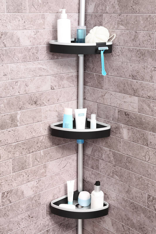 3 Raflı Venta Paslanmaz Alüminyum Banyo Köşe Rafı - Siyah (Montaj Gerektirmez.) - 2
