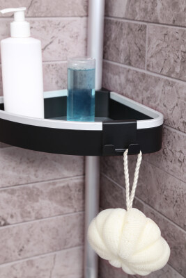 3 Raflı Venta Paslanmaz Alüminyum Banyo Köşe Rafı - Siyah (Montaj Gerektirmez.) - 5