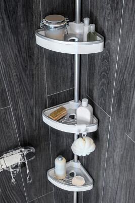 3 Raflı Venta Paslanmaz Alüminyum Banyo Köşe Rafı - Beyaz (Montaj Gerektirmez.) - Primanova