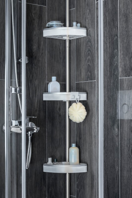 3 Raflı Venta Paslanmaz Alüminyum Banyo Köşe Rafı - Beyaz (Montaj Gerektirmez.) - Primanova (1)