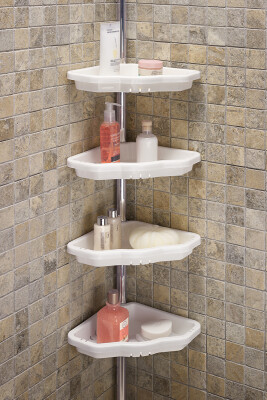 4 Raflı Paslanmaz Alüminyum Banyo Köşe Rafı - Beyaz (Montaj Gerektirmez.) - Primanova