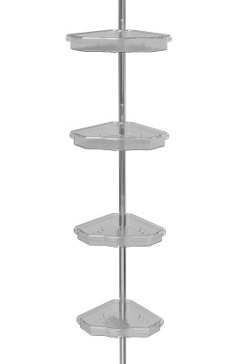 Banyo Köşe Rafı Paslanmaz Aluminyum Borular Şeffaf Naturel - Primanova