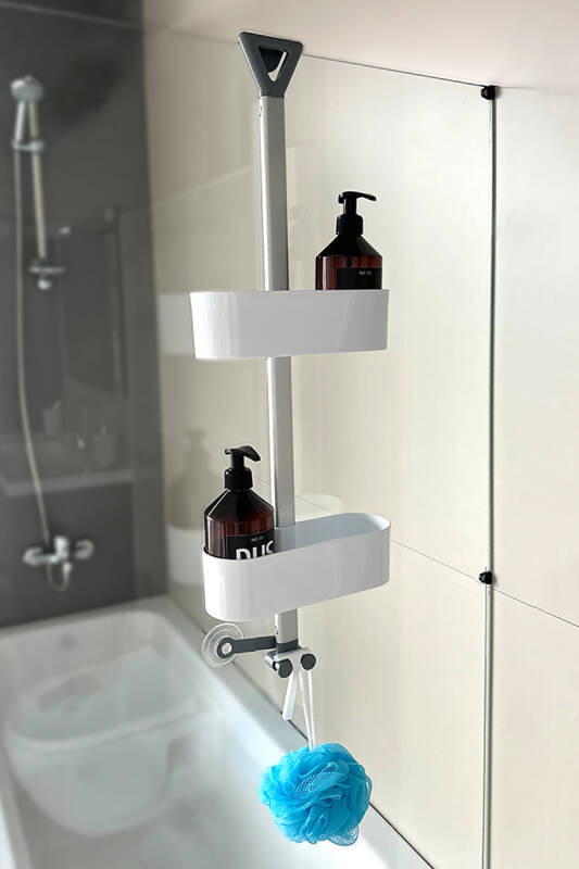 Yükseklik Ayarlı Oval Banyo Rafı 2Li-Beyaz - 1